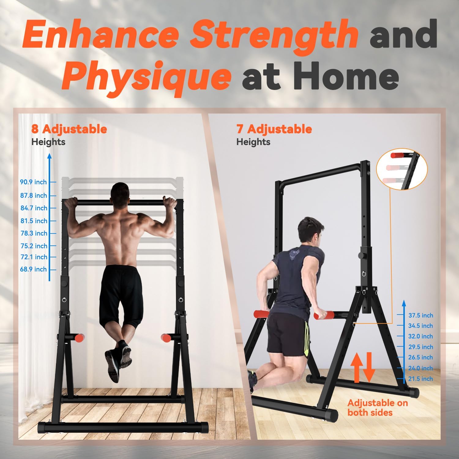 Power Tower Pull Up Dip Station Foldable, Pull Up Bar Station Adjustable, Multi-Function Home Gym, Strength Training Fitness Equipment, Triangular Design, for Home Outdoor